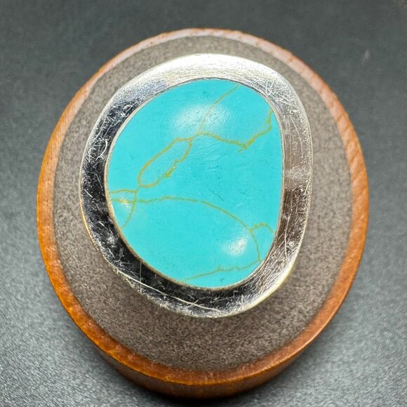 VTG Sterling Silver 925 Turquoise Bezel Set Southwestern Style Ring Size 6.75 - Picture 1 of 10